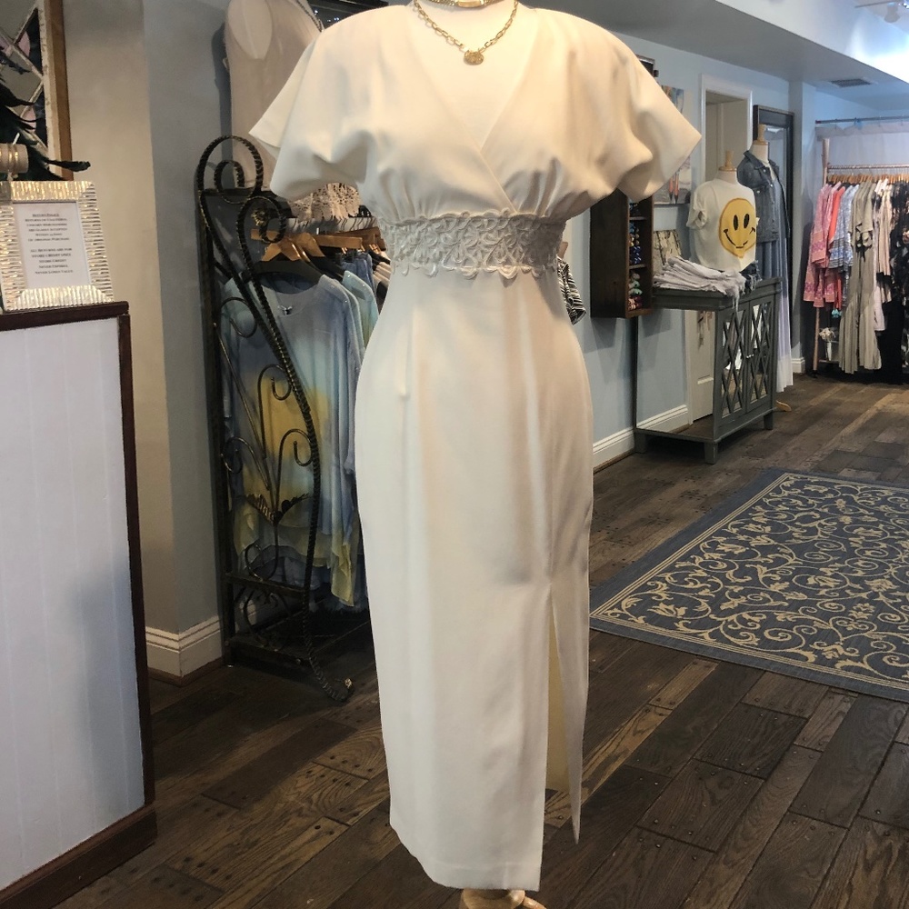 3/4 Length Off White (Cream) Dress with Slit